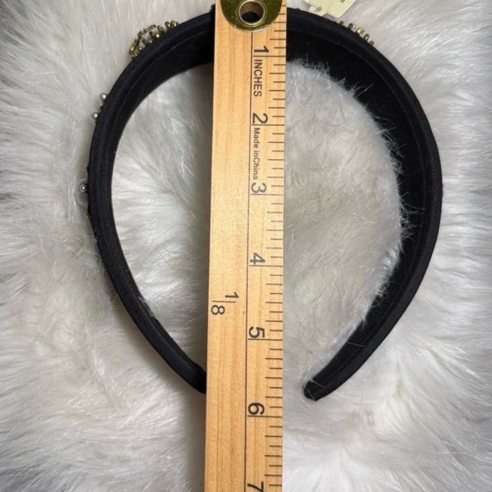 Bee pearl Headband black baroque inspired faux pearls gold tone Victorian *flaw - Picture 12 of 17